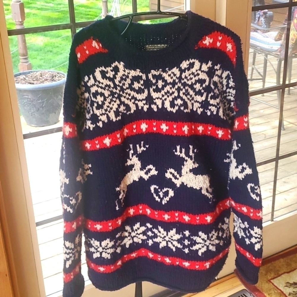 Reywear Handmade in Ecuador 100% Wool Graphic‎ Thick Sz. XL Sweater